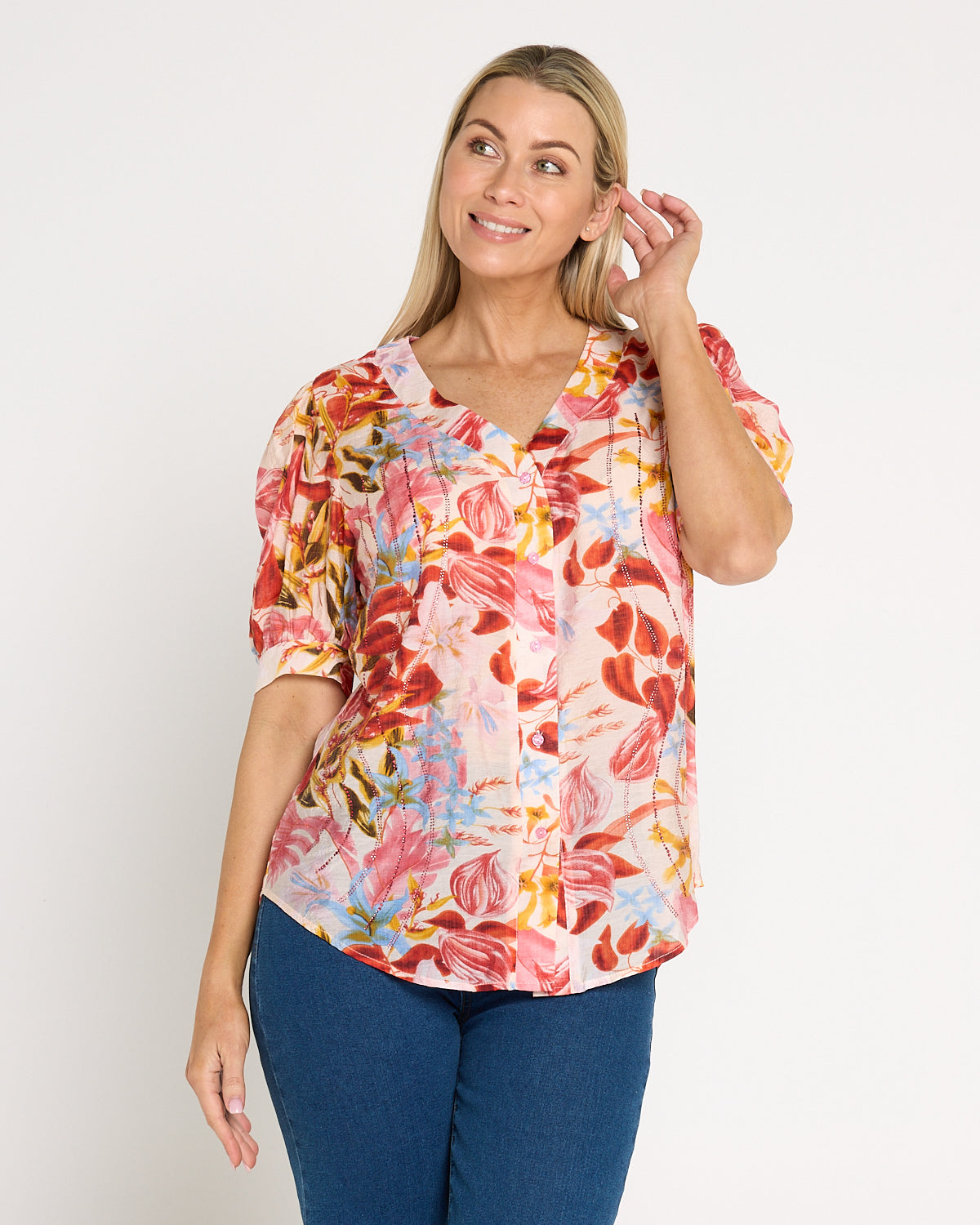 Magda Embellished Blouse - Sunset Tropical