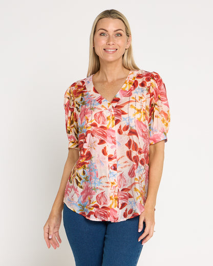 Magda Embellished Blouse - Sunset Tropical