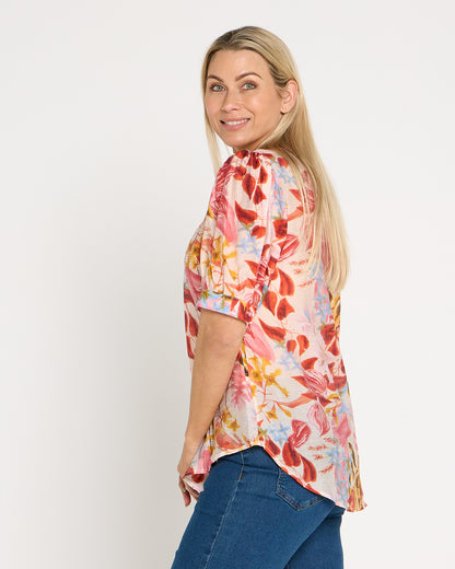 Magda Embellished Blouse - Sunset Tropical