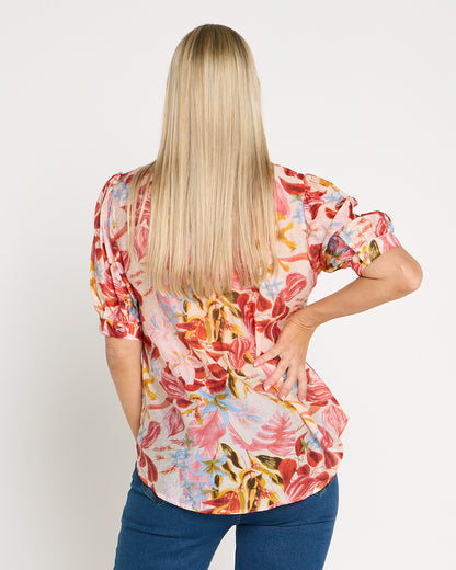 Magda Embellished Blouse - Sunset Tropical