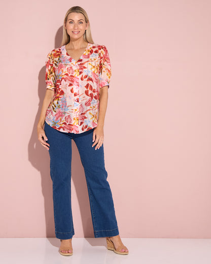 Magda Embellished Blouse - Sunset Tropical