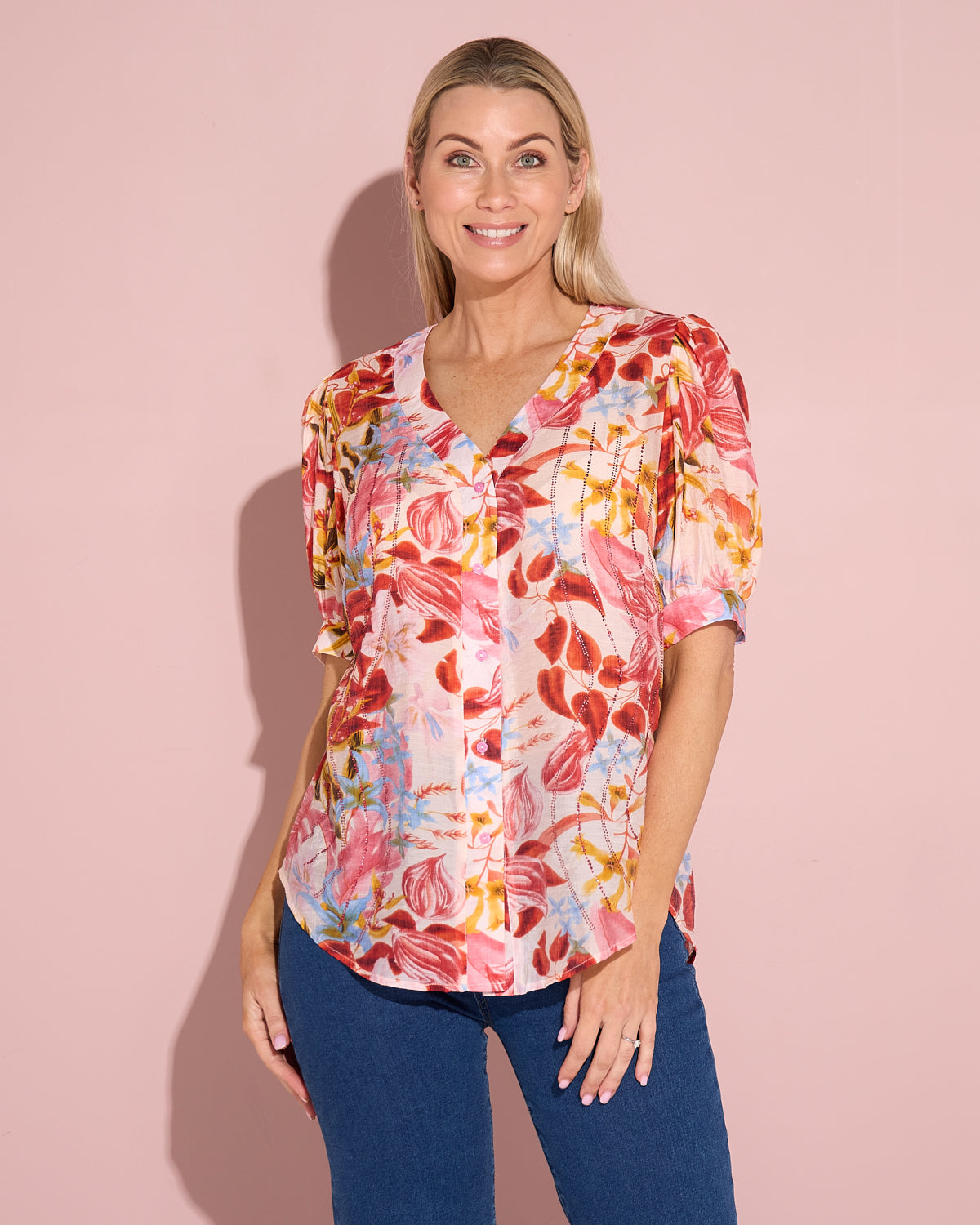 Magda Embellished Blouse - Sunset Tropical