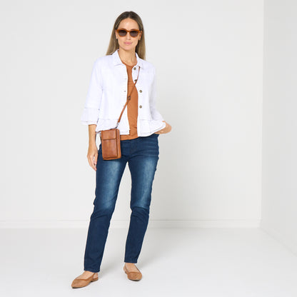 Leelah Cropped Ruffle Denim Jacket - White