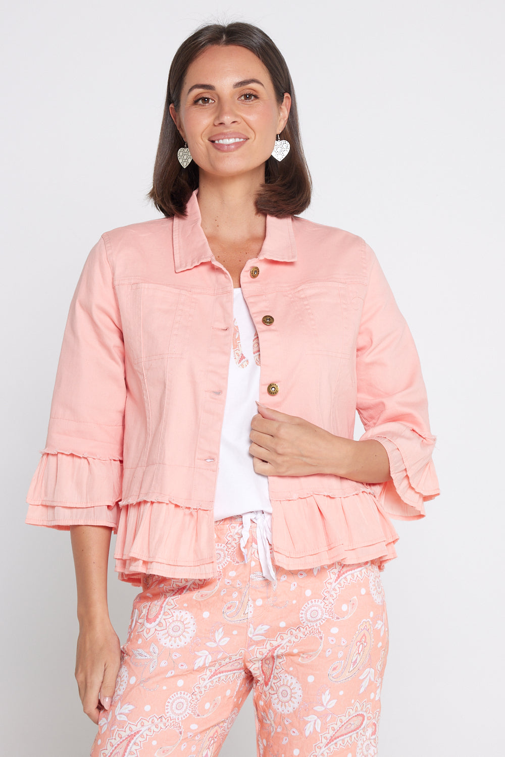 Peach color denim jacket deals