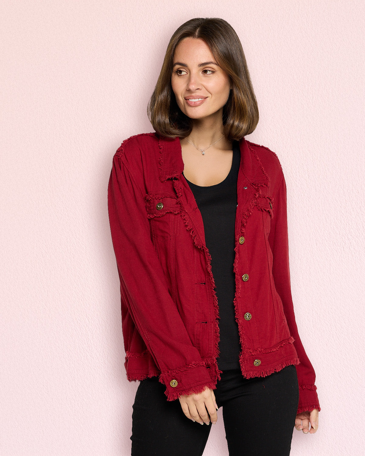 Kendall Lightweight Linen Fringe Jacket - Burgundy