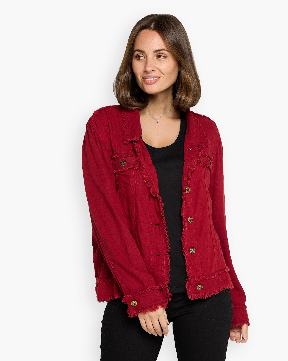 Kendall Lightweight Linen Fringe Jacket - Burgundy