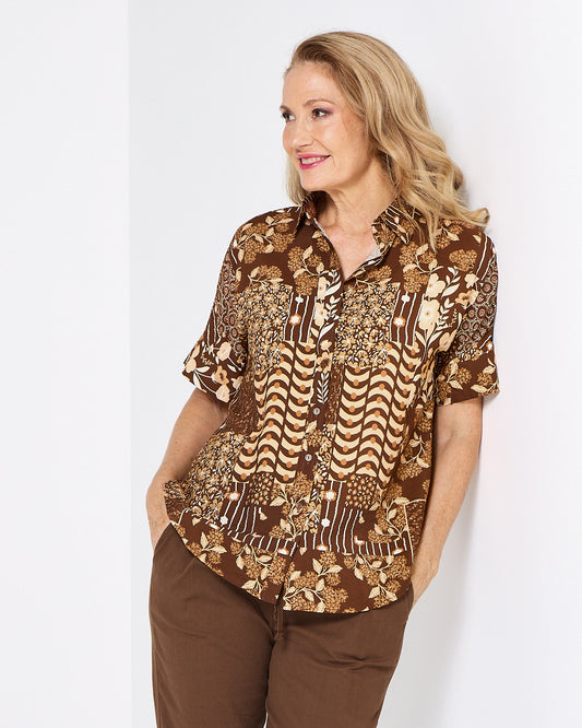 Kyoto Shirt - Brown Patchwork