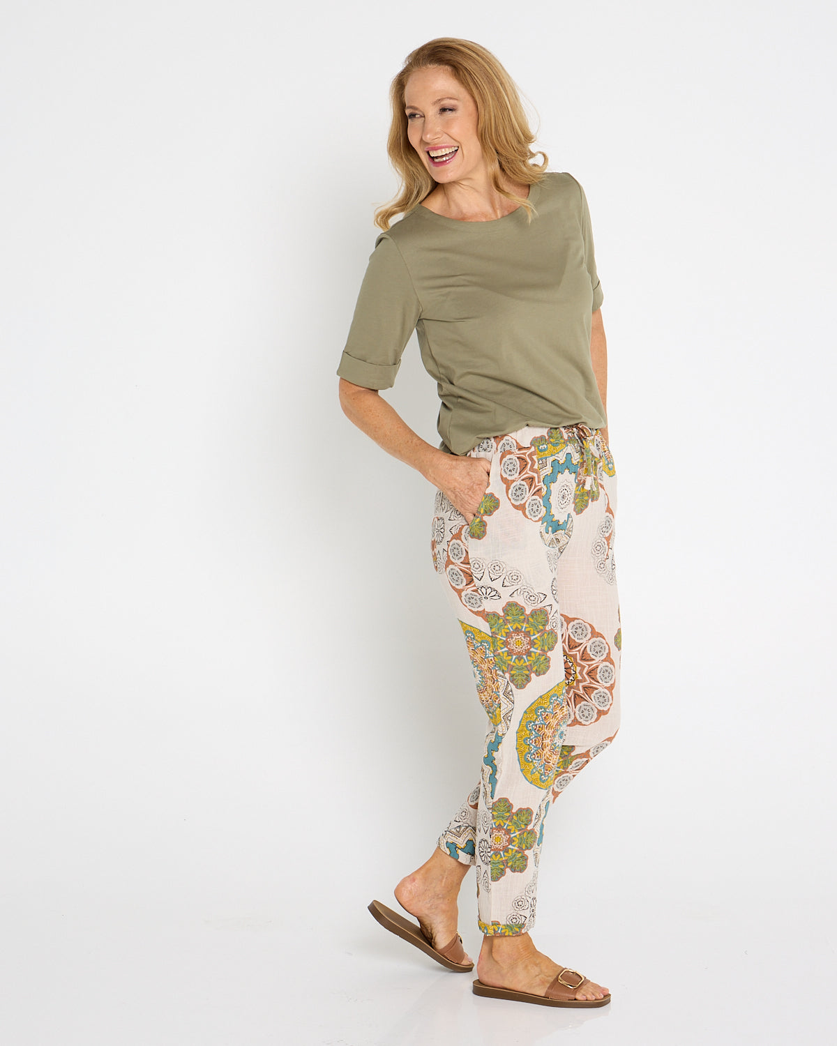 Mojave Linen Pants - Desert Sand Blooms