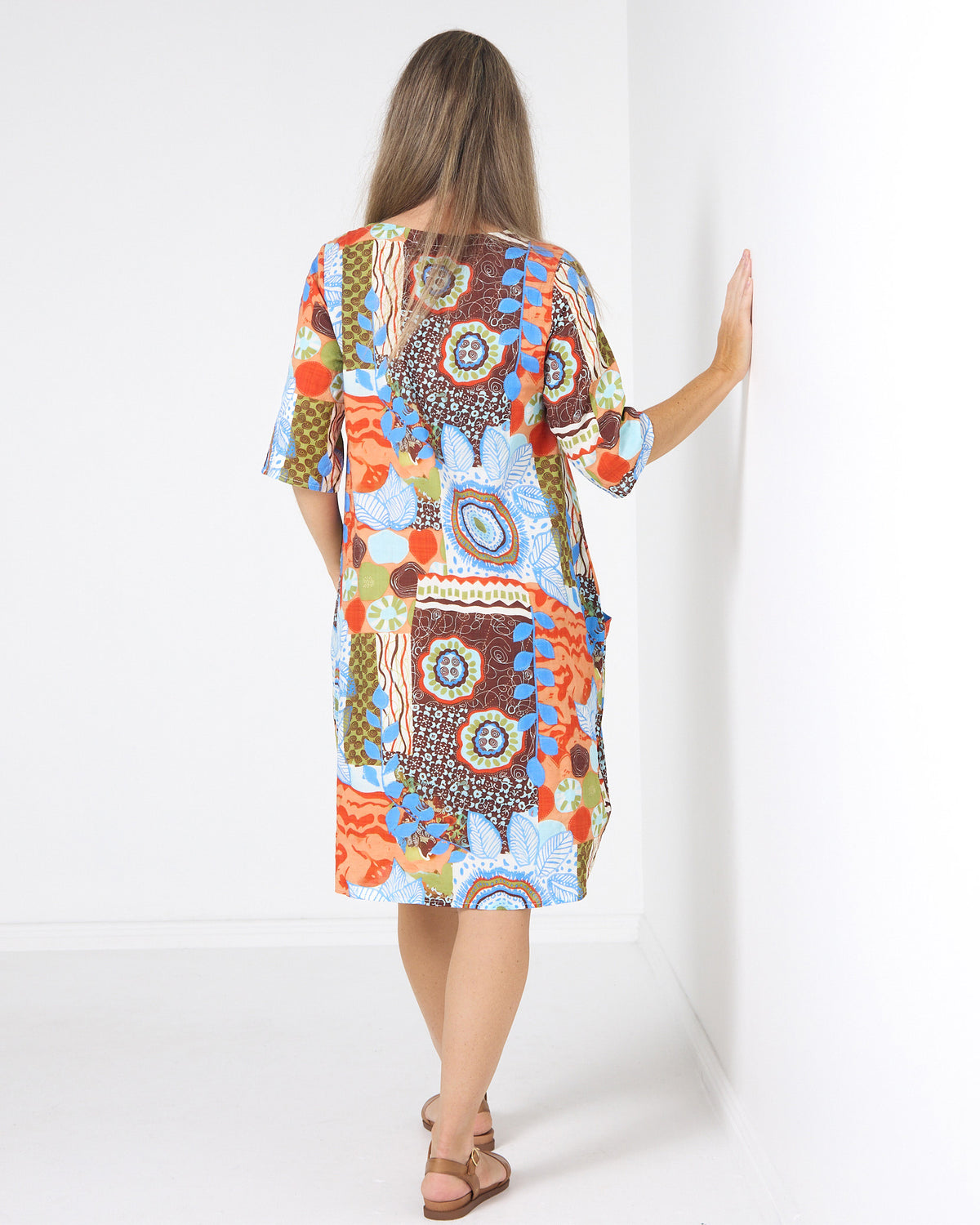Eva Cotton Dress in ripple abstract print, back view