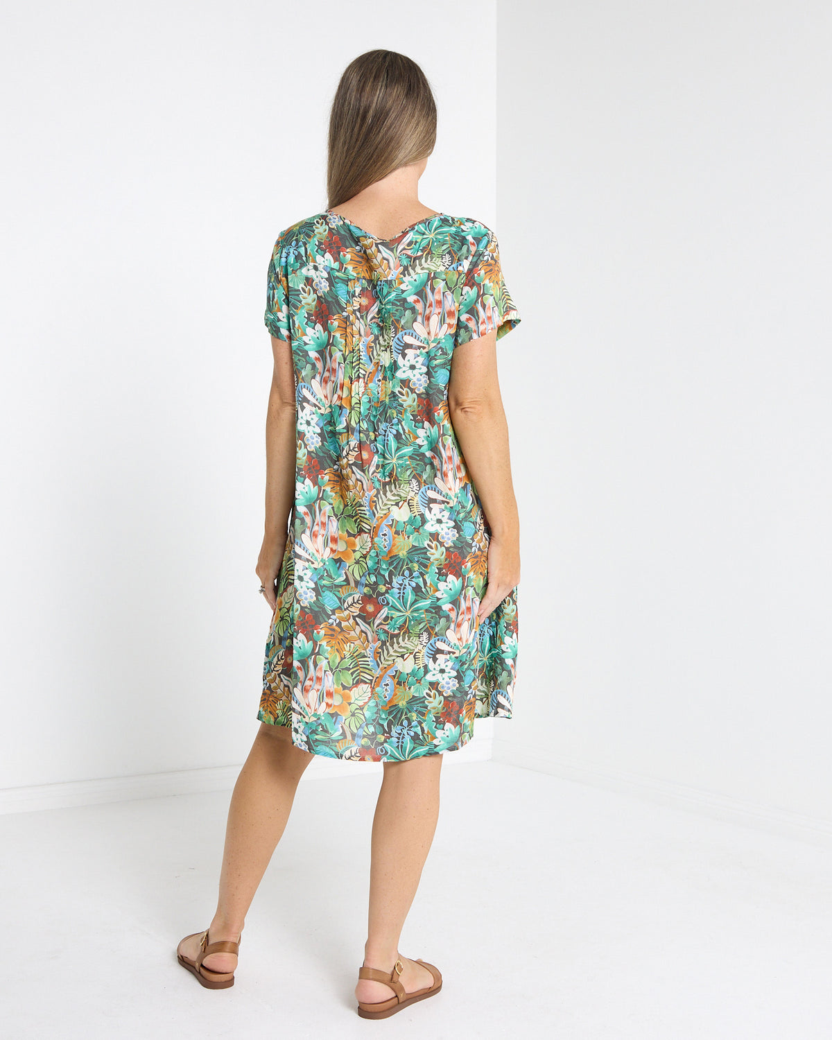 Hayes Cotton Dress in midnight jungle print, back view