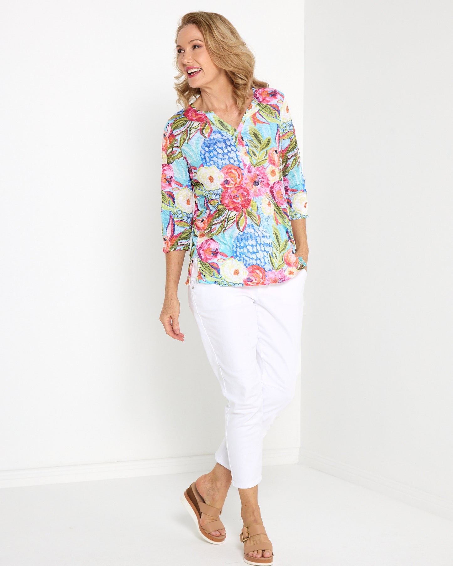 Grace Top - Turquoise Garden