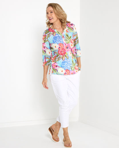 Grace Top - Turquoise Garden