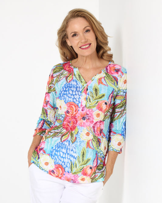 Grace Top - Turquoise Garden