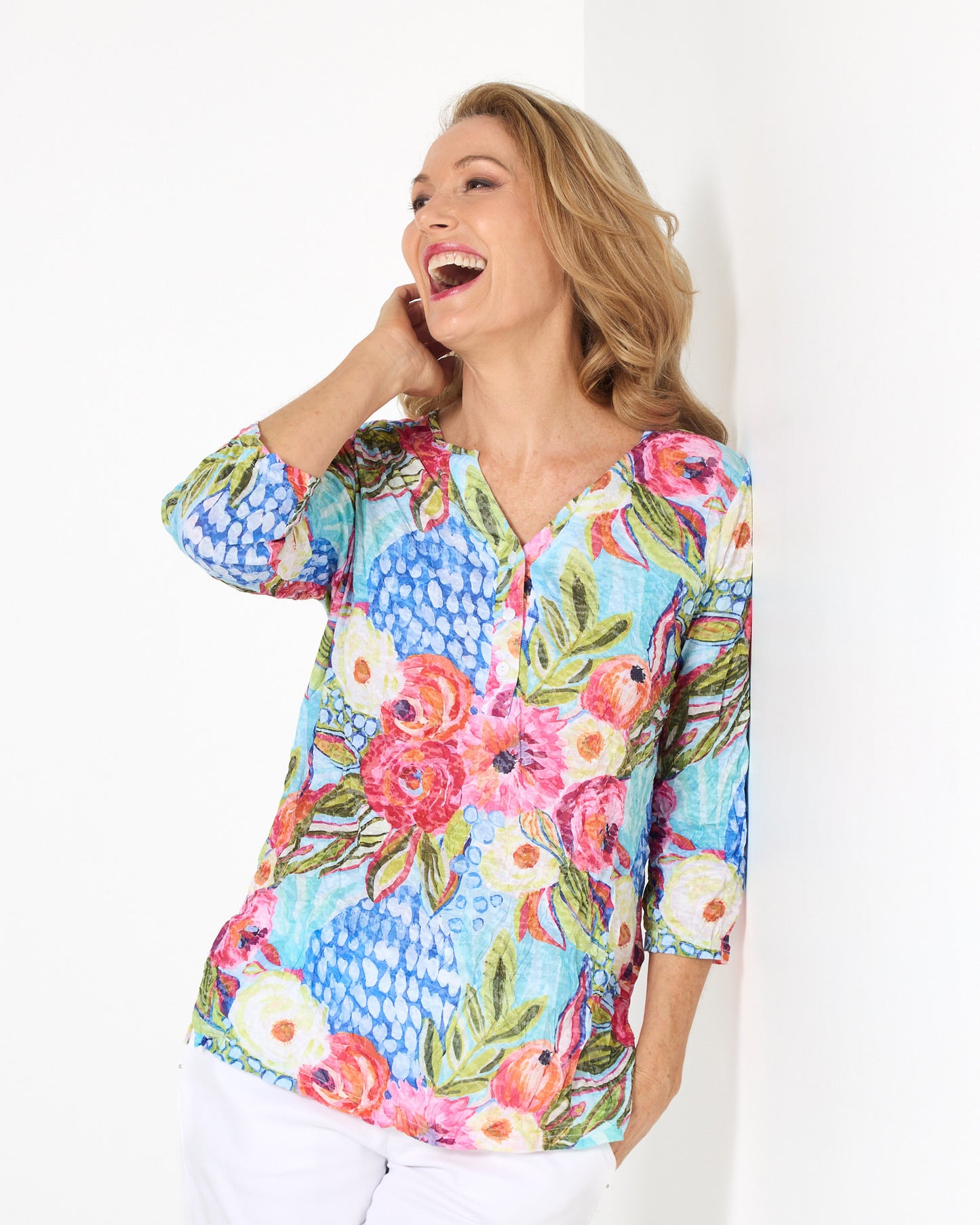 Grace Top - Turquoise Garden