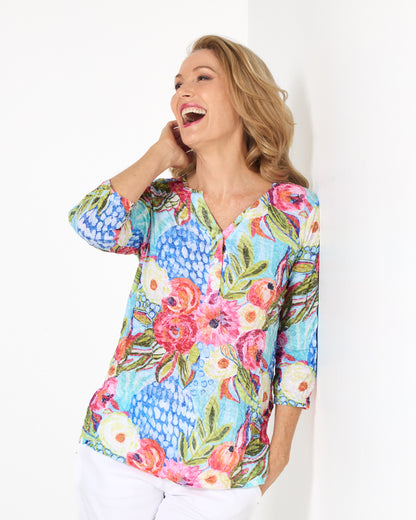 Grace Top - Turquoise Garden