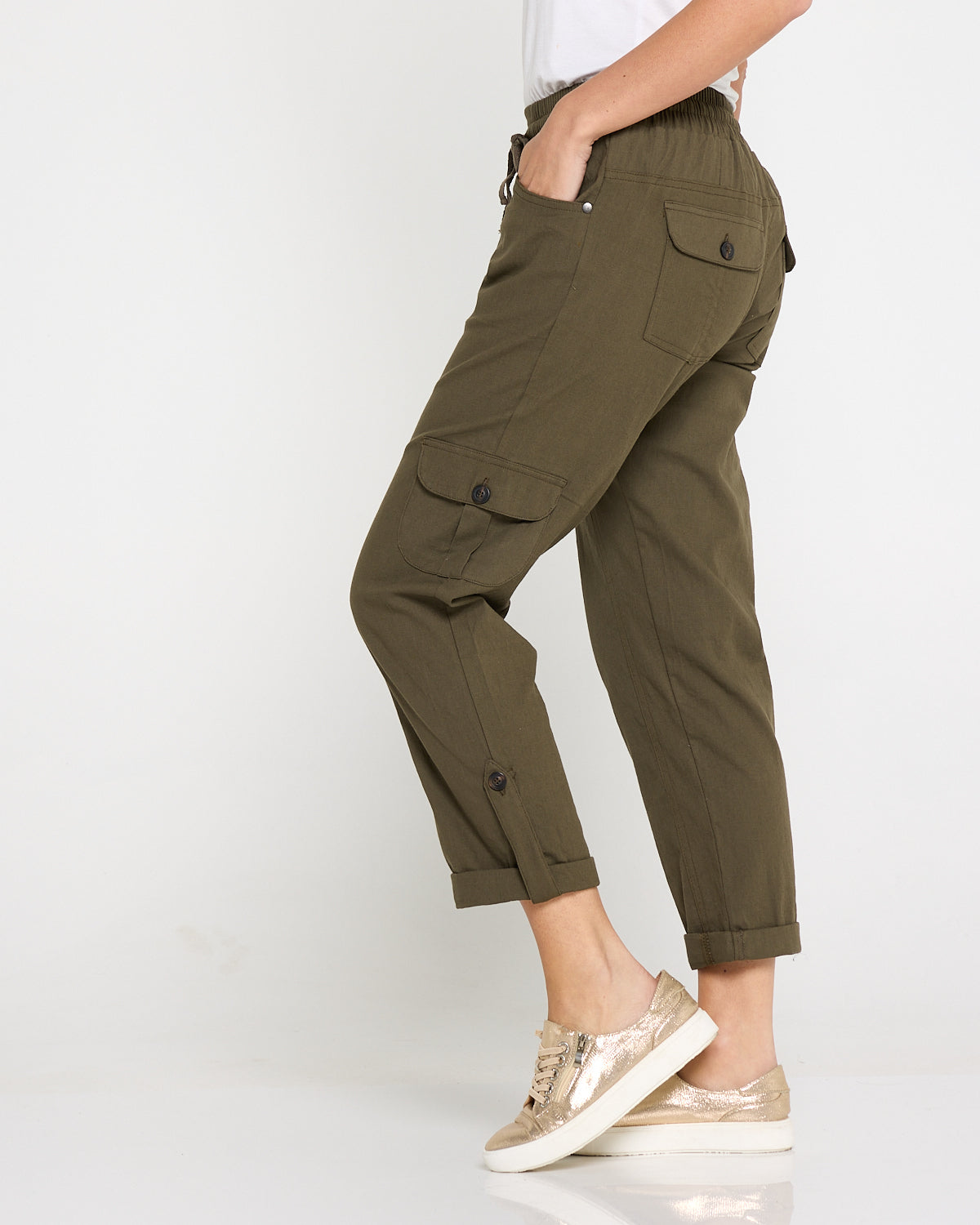 Issy Linen Blend Cargo Pants- Khaki
