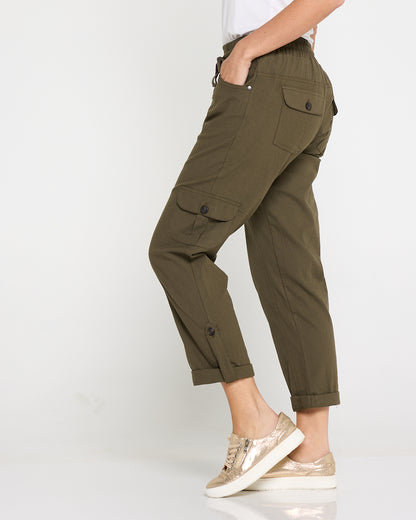 Issy Linen Blend Cargo Pants- Khaki