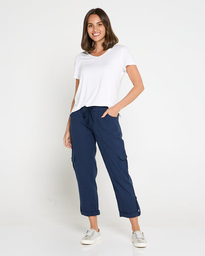 Issy Linen Blend Cargo Pants - Navy