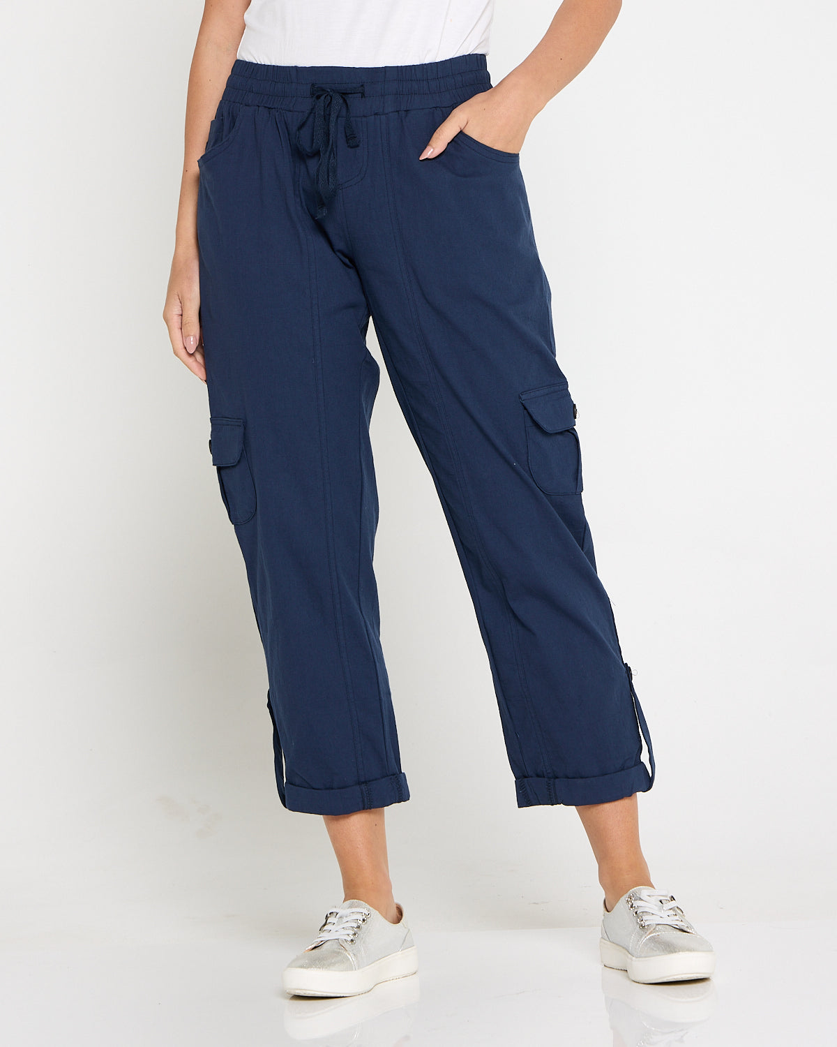 Issy Linen Blend Cargo Pants - Navy