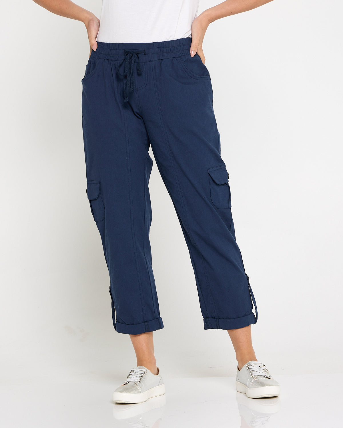 Issy Linen Blend Cargo Pants - Navy