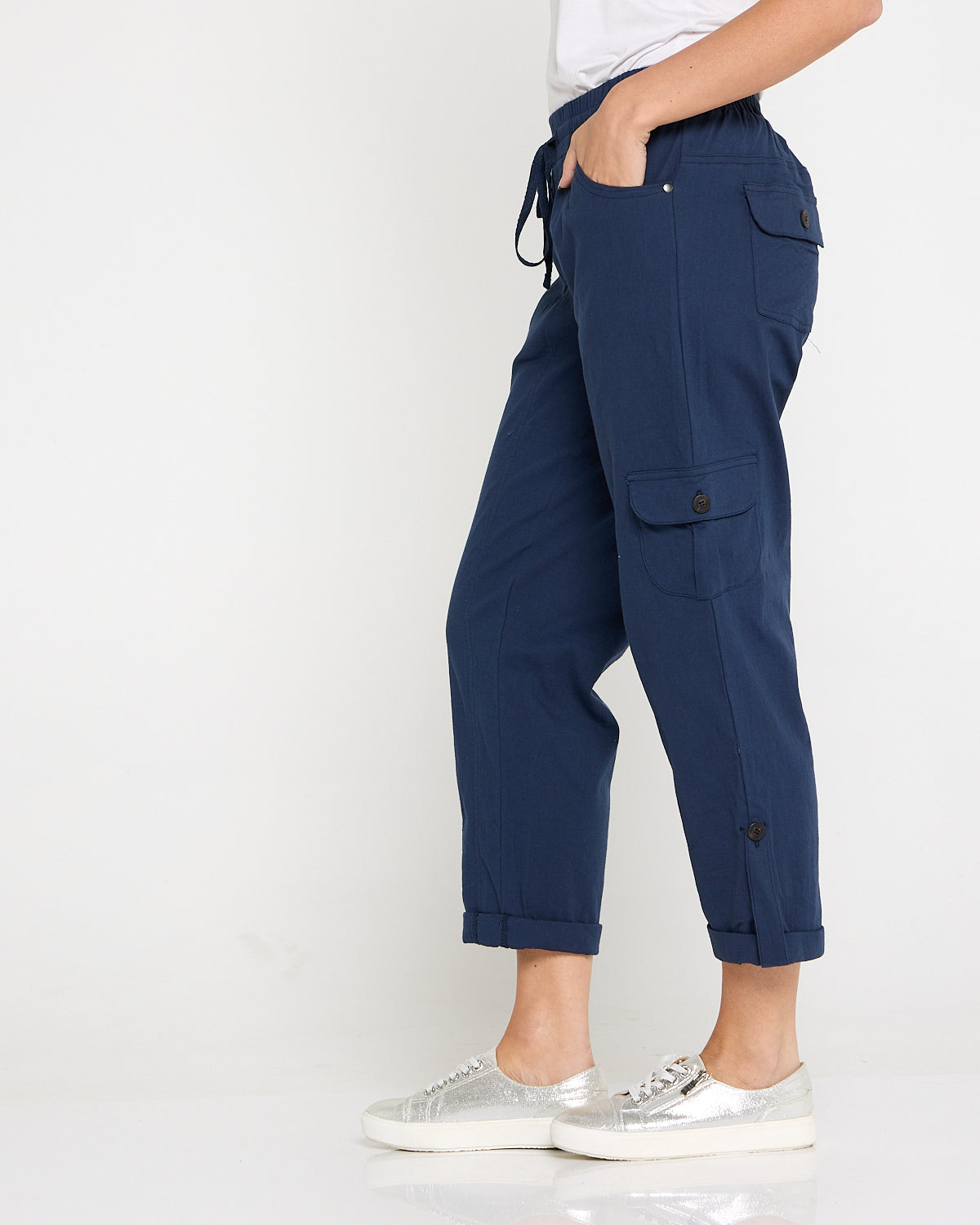 Issy Linen Blend Cargo Pants - Navy