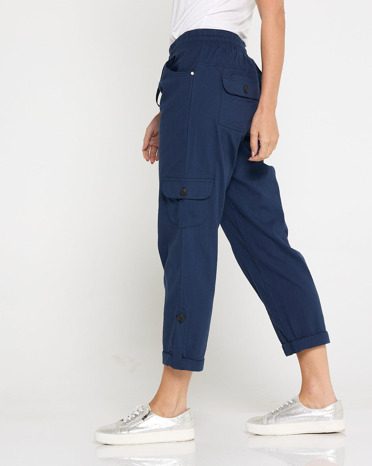 Issy Linen Blend Cargo Pants - Navy