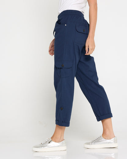 Issy Linen Blend Cargo Pants - Navy