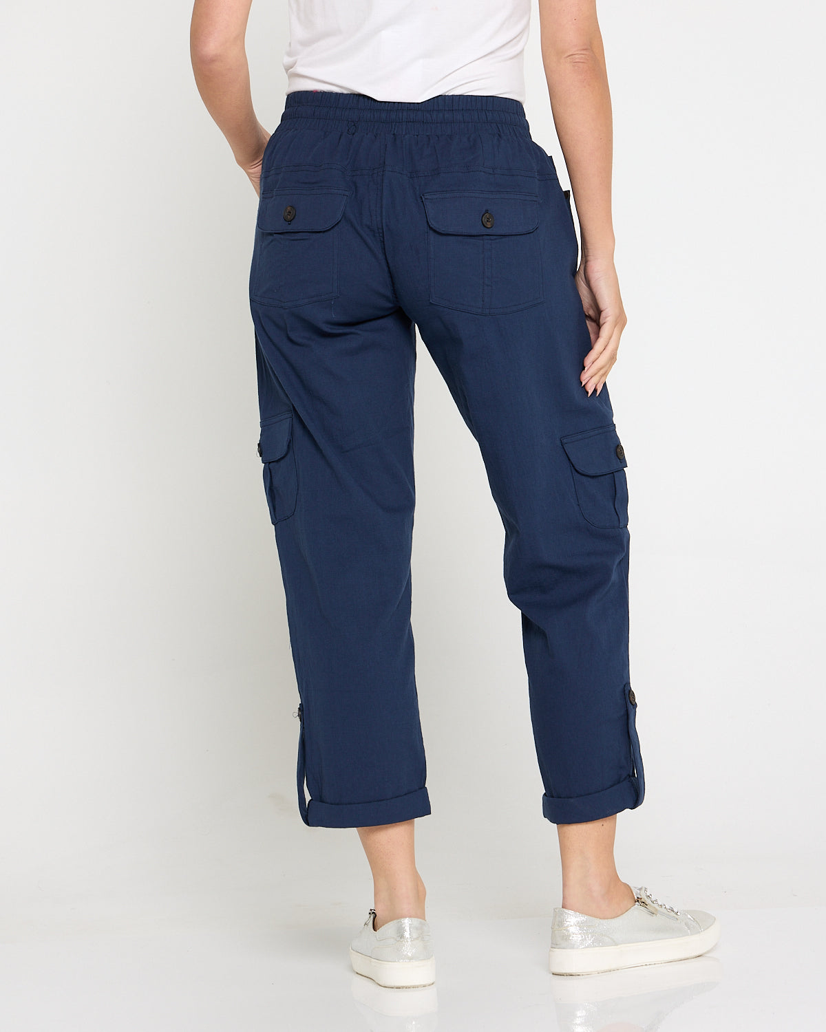 Issy Linen Blend Cargo Pants - Navy