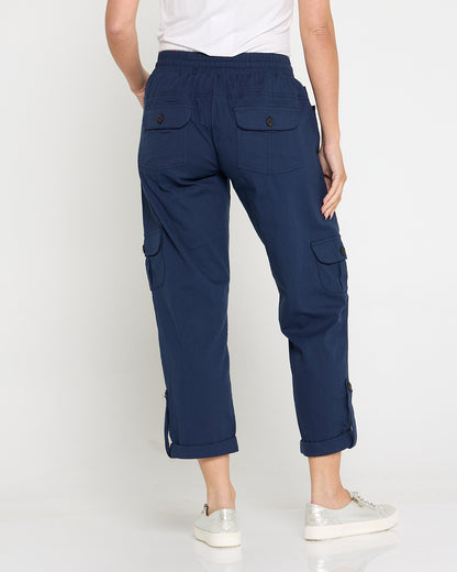 Issy Linen Blend Cargo Pants - Navy