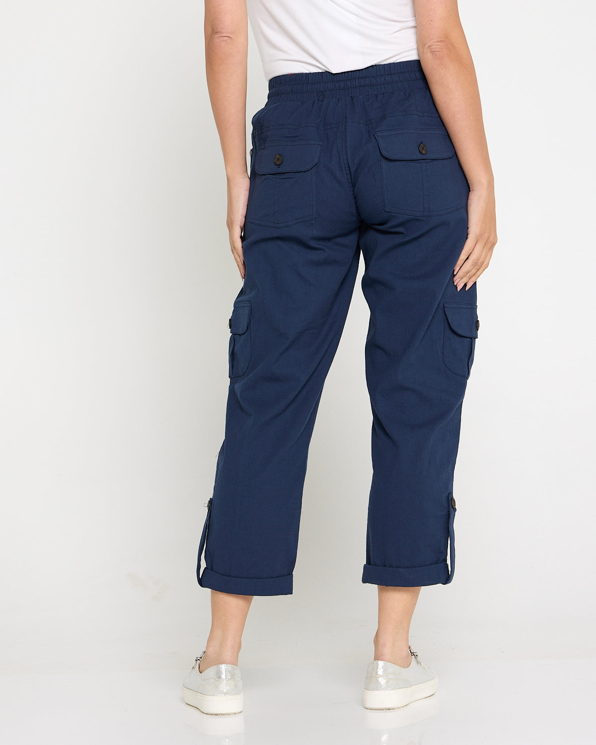 Issy Linen Blend Cargo Pants - Navy