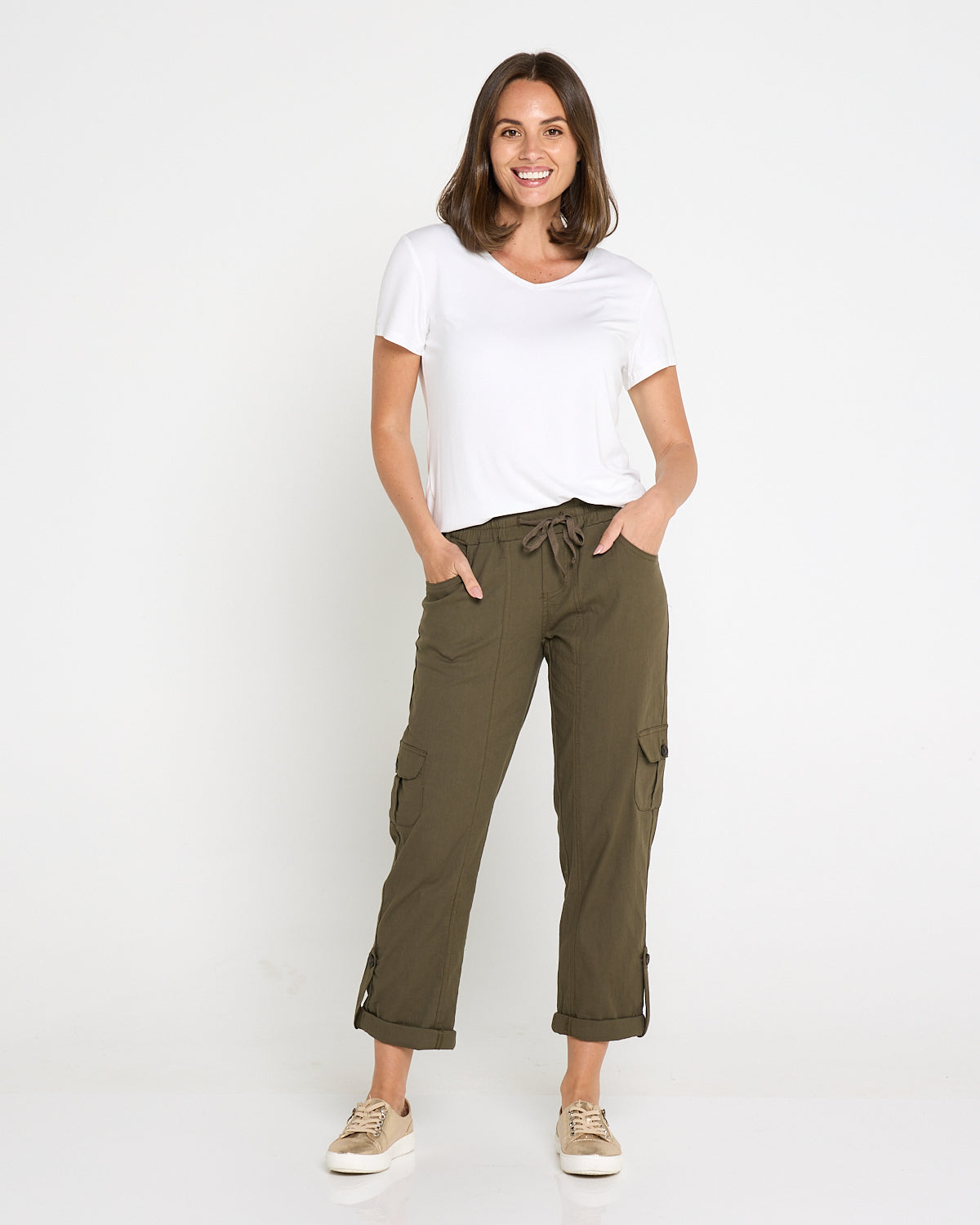 Issy Linen Blend Cargo Pants- Khaki