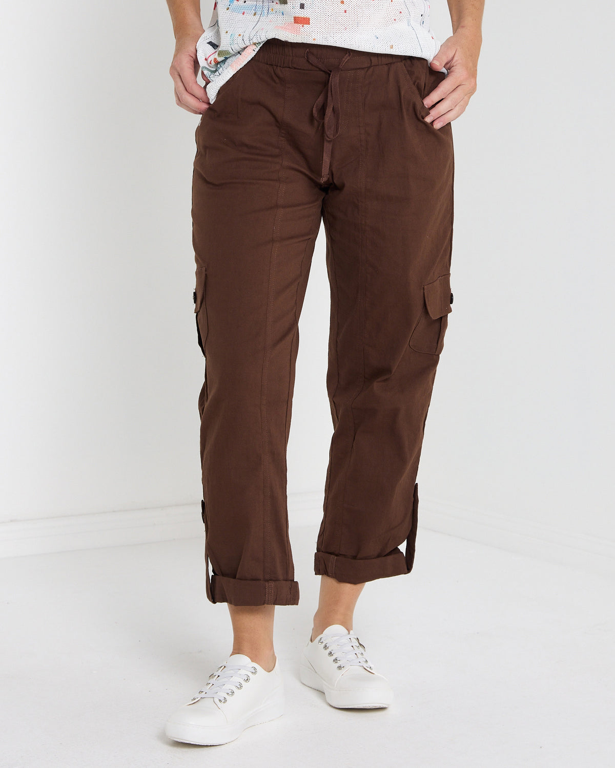Issy Linen Blend Cargo Pants - Chocolate