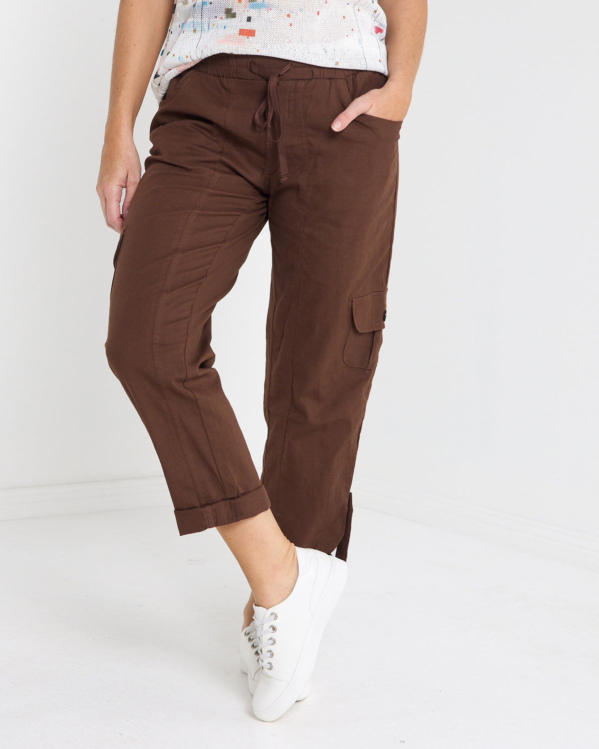 Issy Linen Blend Cargo Pants - Chocolate