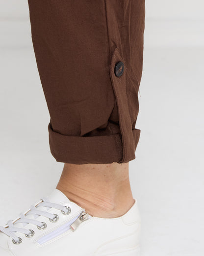 Issy Linen Blend Cargo Pants - Chocolate