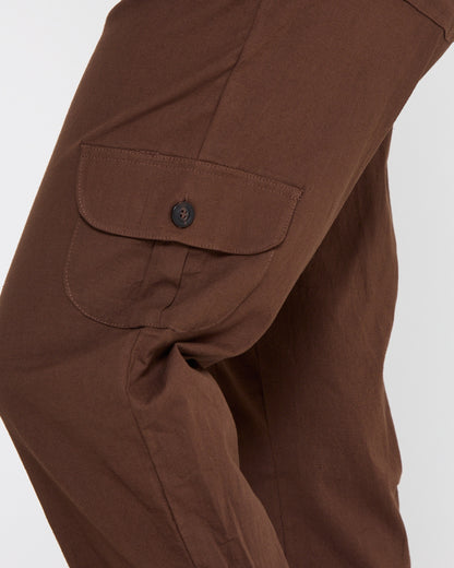 Issy Linen Blend Cargo Pants - Chocolate