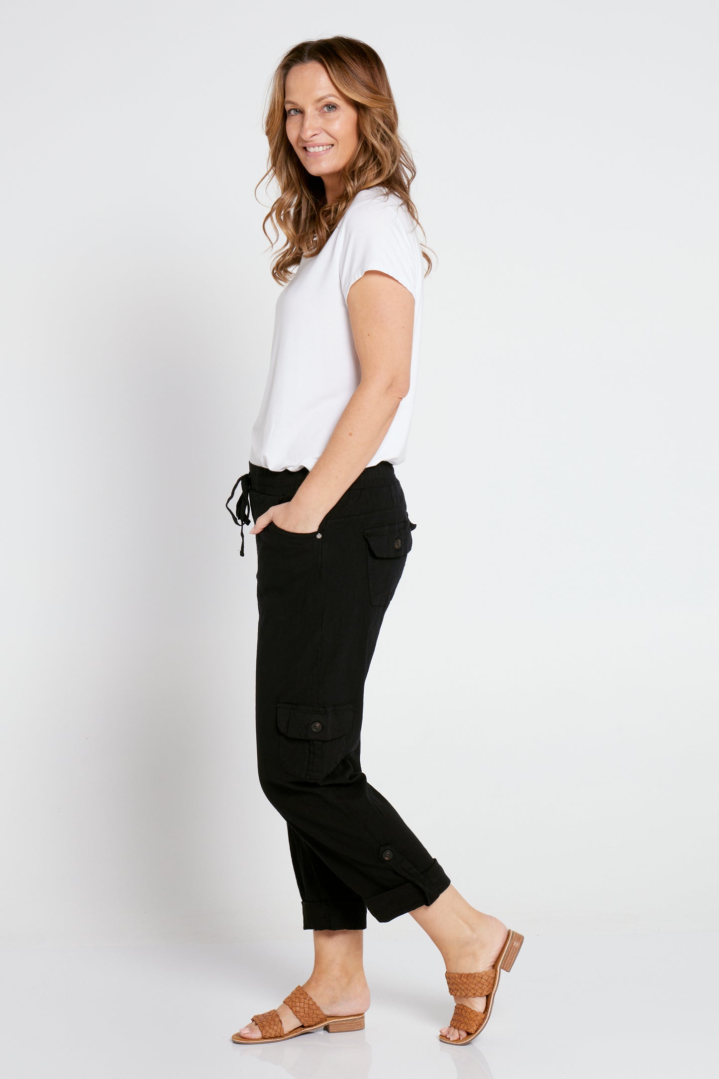 Issy Linen Blend Cargo Pants - Black