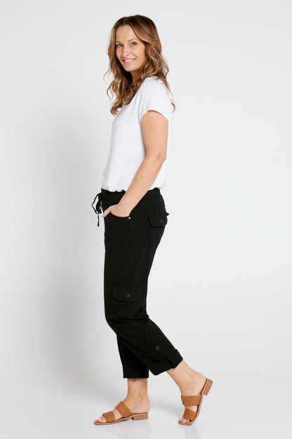 Issy Linen Blend Cargo Pants - Black
