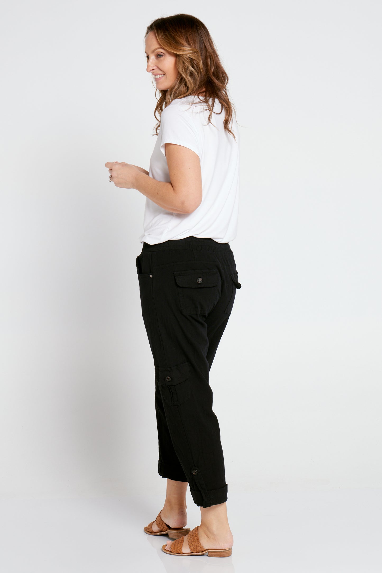 Issy Linen Blend Cargo Pants - Black