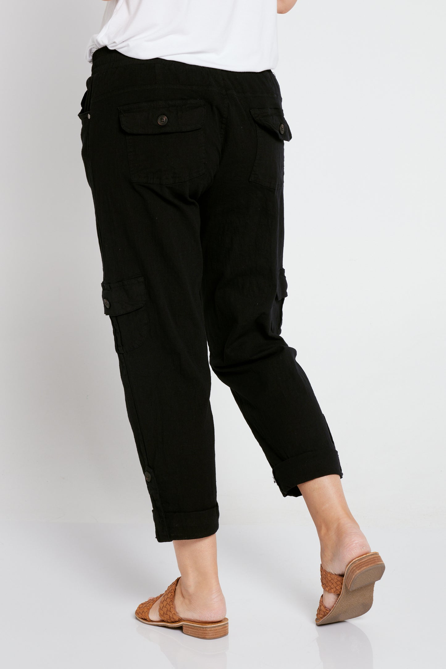 Issy Linen Blend Cargo Pants - Black