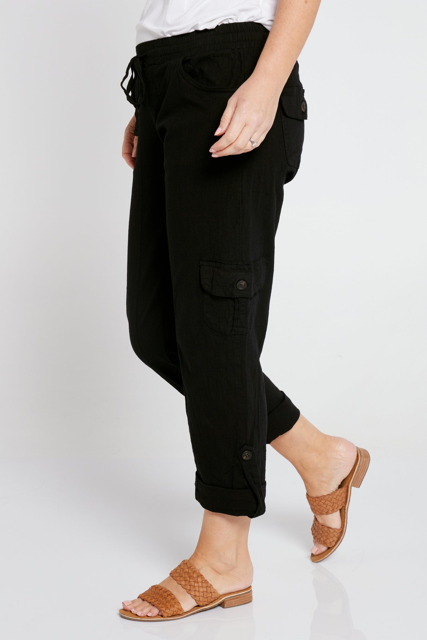 Issy Linen Blend Cargo Pants - Black