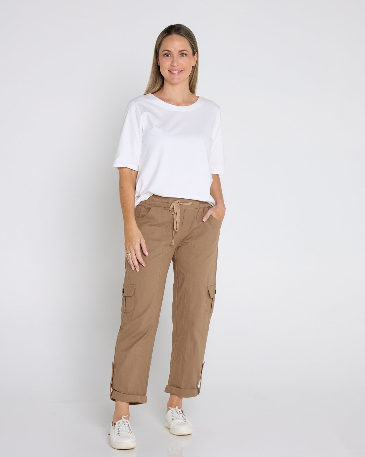 Issy Linen Blend Cargo Pants - Taupe Brown