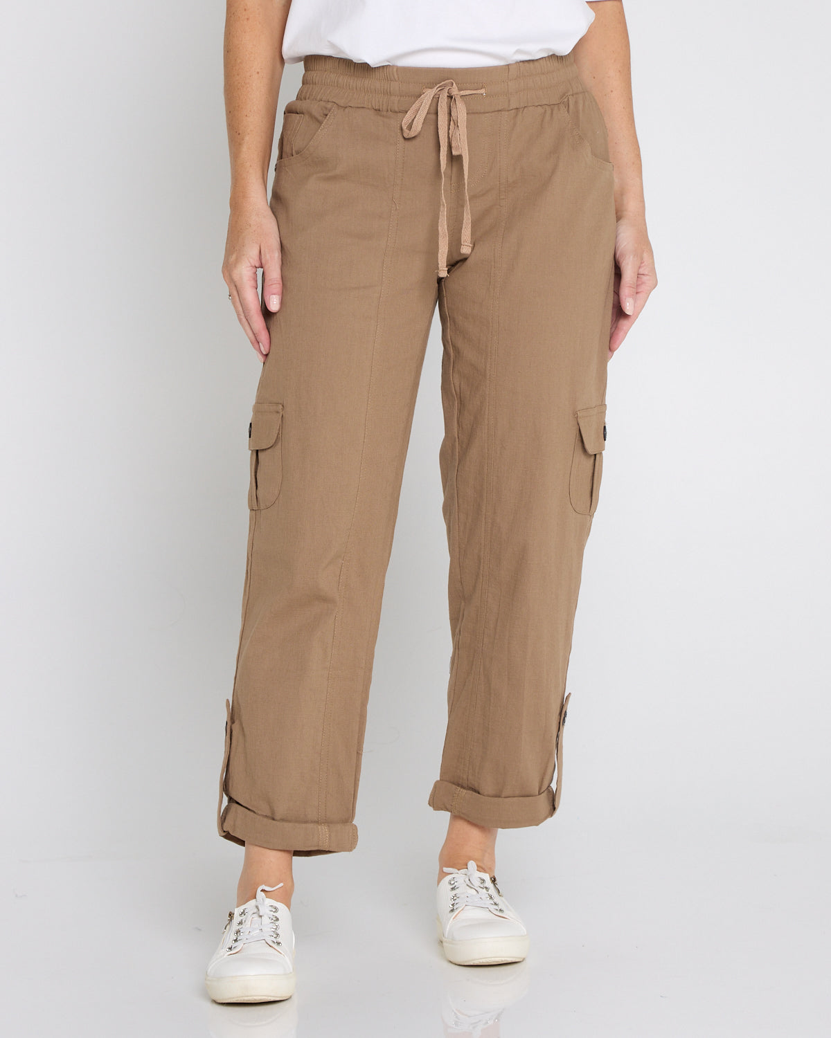 Issy Linen Blend Cargo Pants - Taupe Brown