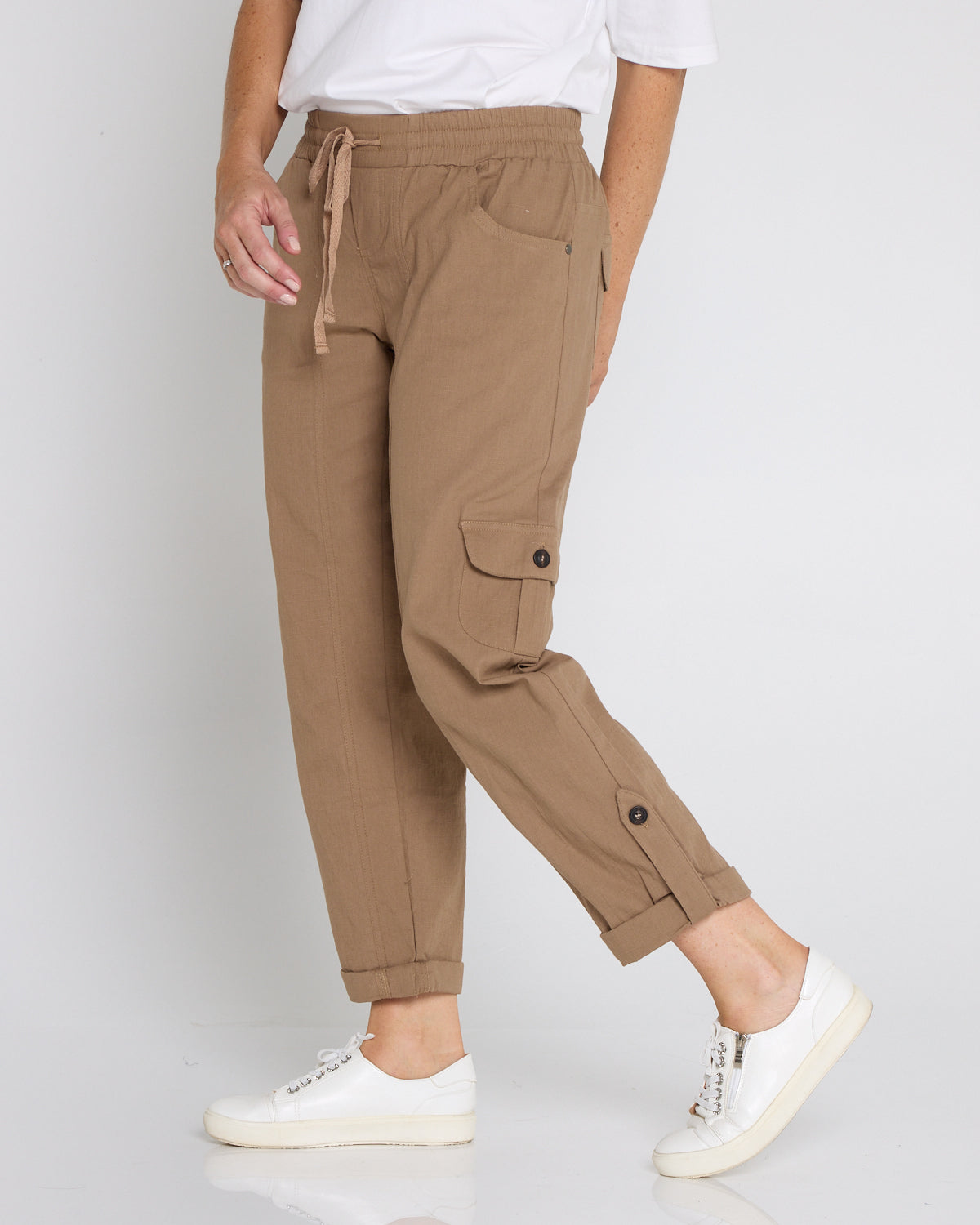 Issy Linen Blend Cargo Pants - Taupe Brown