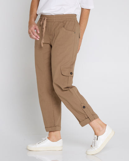Issy Linen Blend Cargo Pants - Taupe Brown