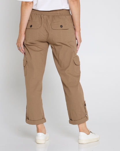 Issy Linen Blend Cargo Pants - Taupe Brown