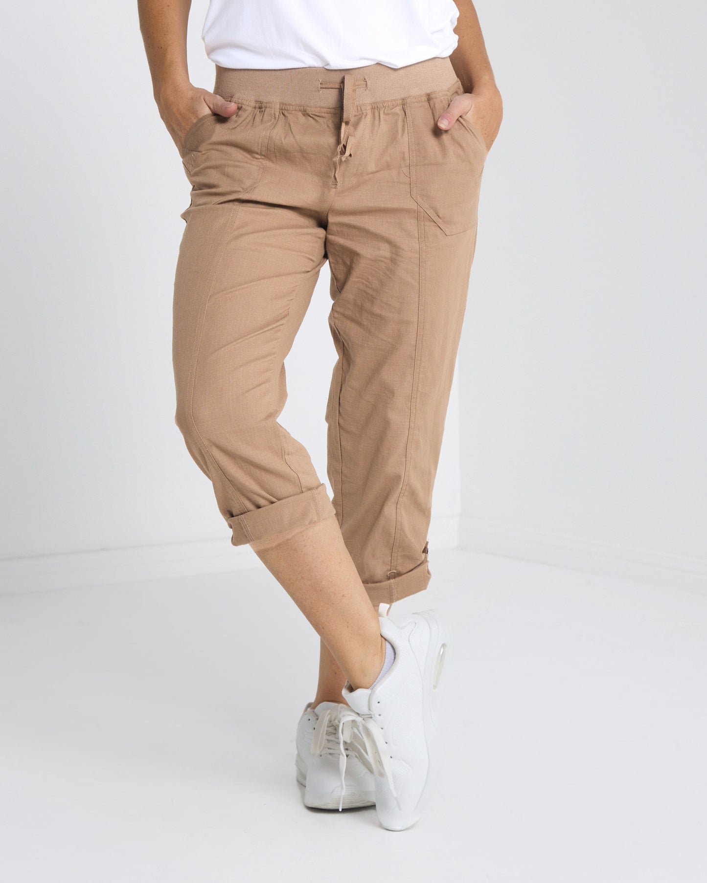Sammy Roll Cuff Capri - Taupe