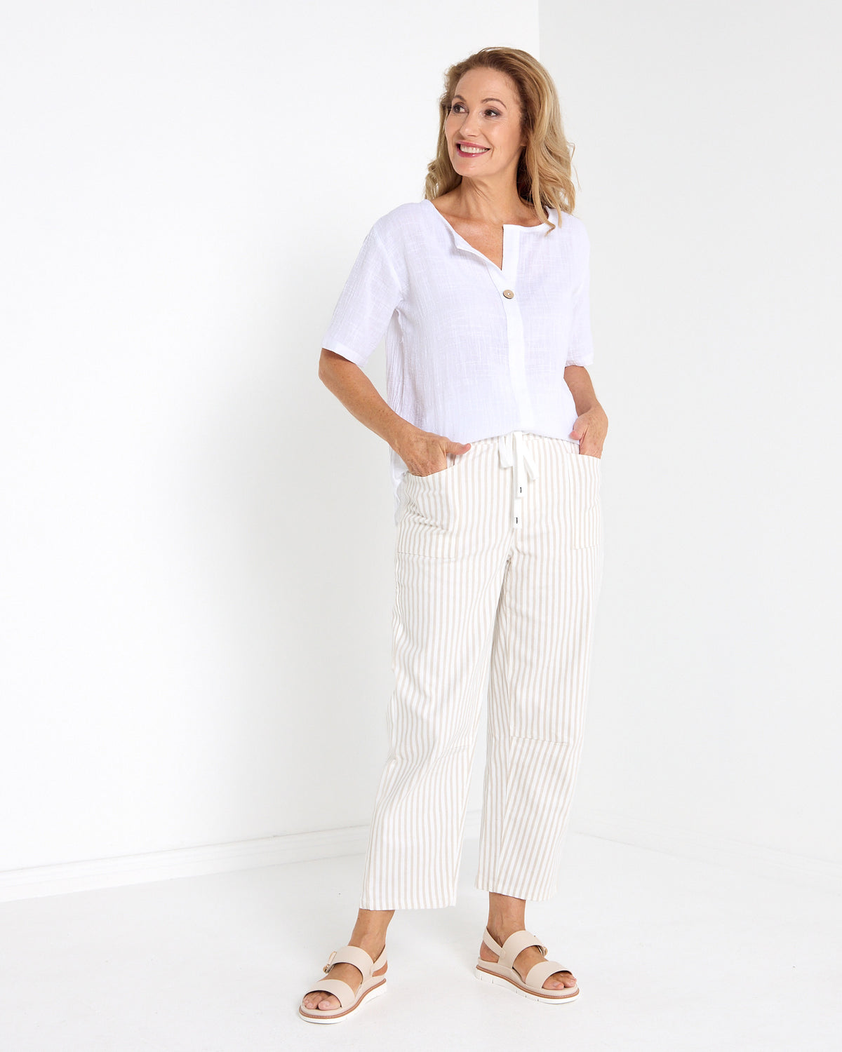 Soho Cotton Pants - Beige Stripe