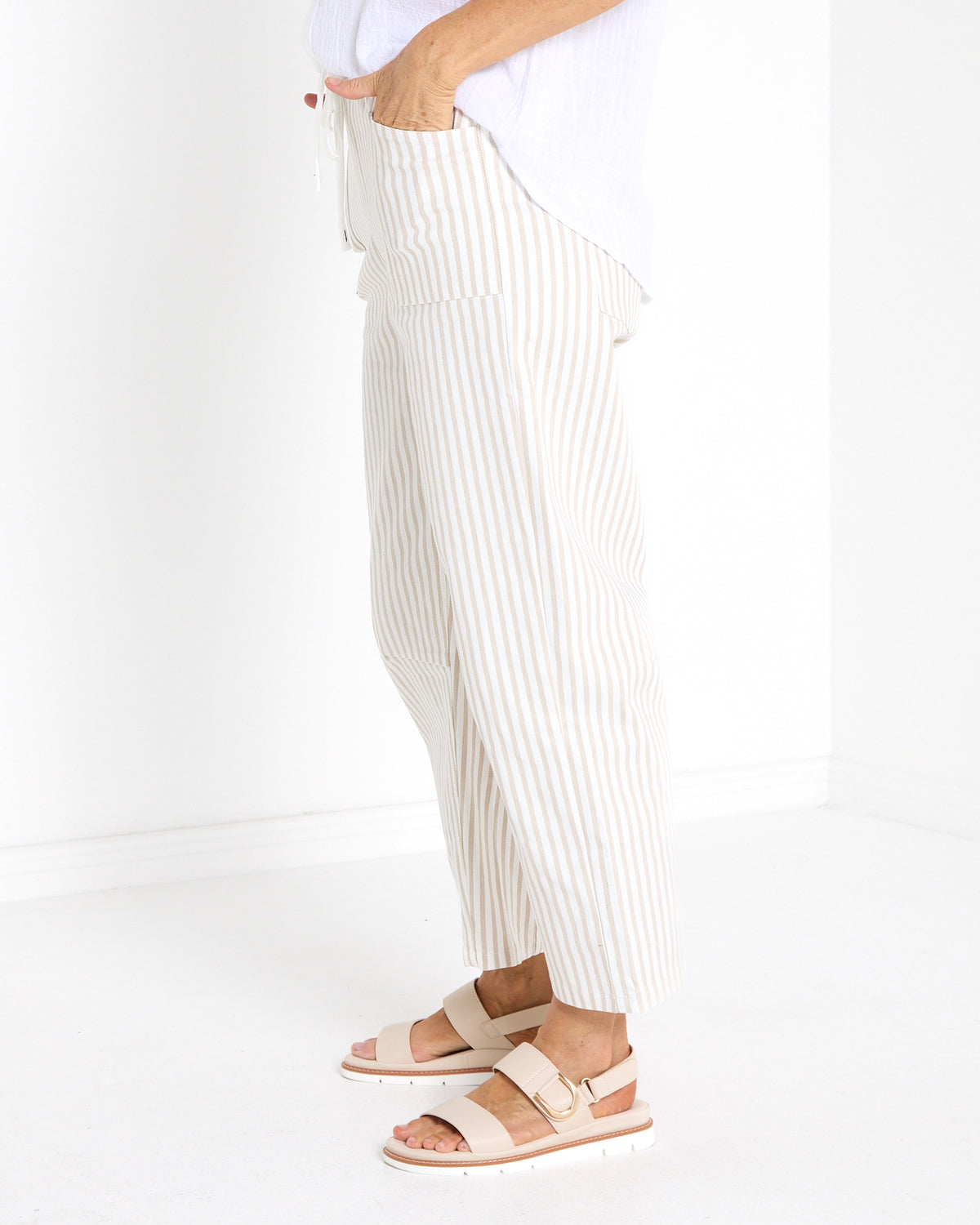 Soho Cotton Pants - Beige Stripe