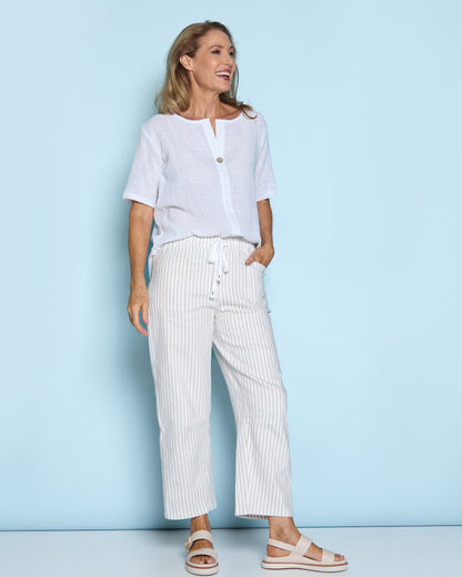 Soho Cotton Pants - Beige Stripe