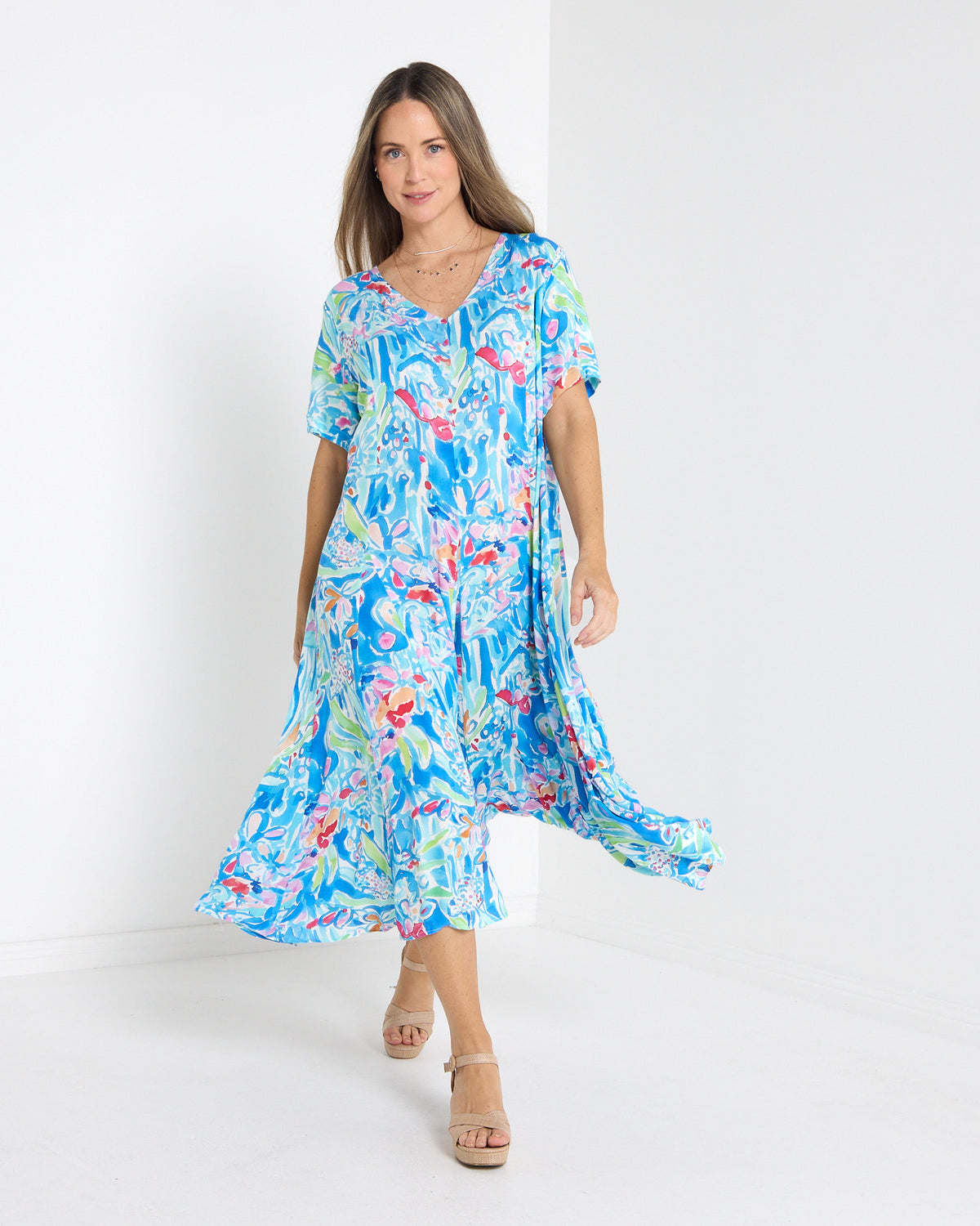 Mileka Midi Dress - Blue Watercolour